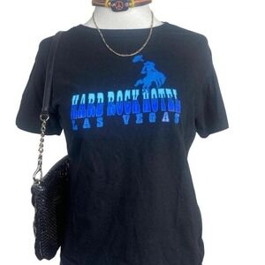 Hard Rock Hotel Las Vegas Tee‎ Womens Medium Black Graphic T-Shirt Y2K Vintage